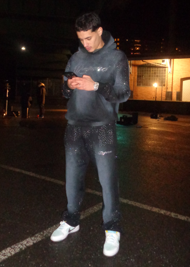 BLACK SUNFADE RHINESTONES JOGGERS