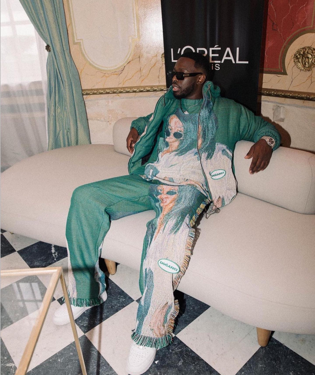 French artist Dadju wearing DOGANCI at Paris Fashion week