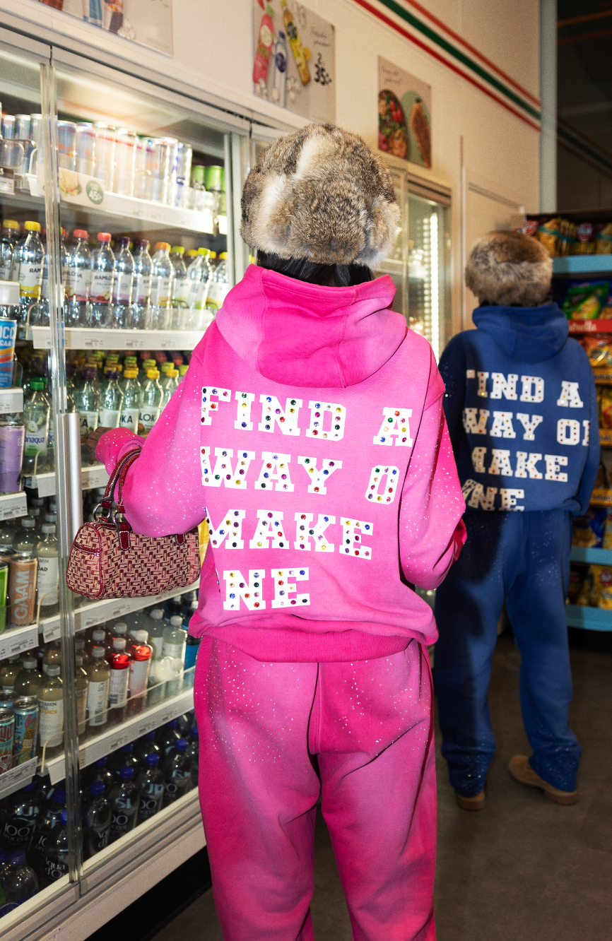 RHINESTONE HOODIE PINK