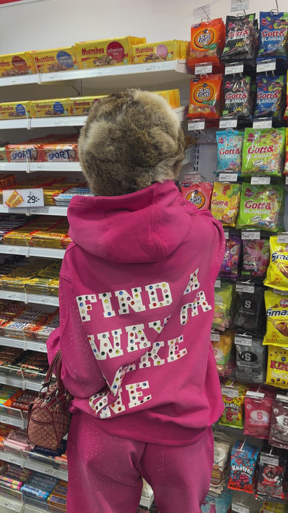 RHINESTONE HOODIE PINK